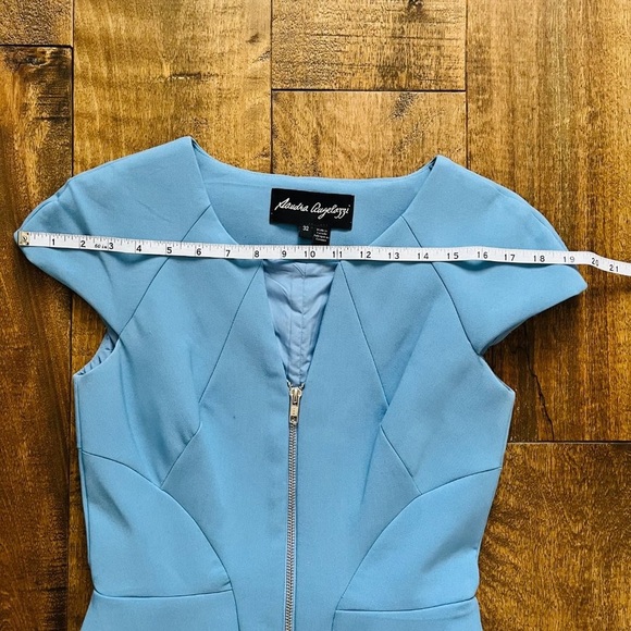 Sandra Angelozzi Blue Business Formal Pencil Dress w/ Cap Sleeves & Front Zipper - Picture 7 of 9